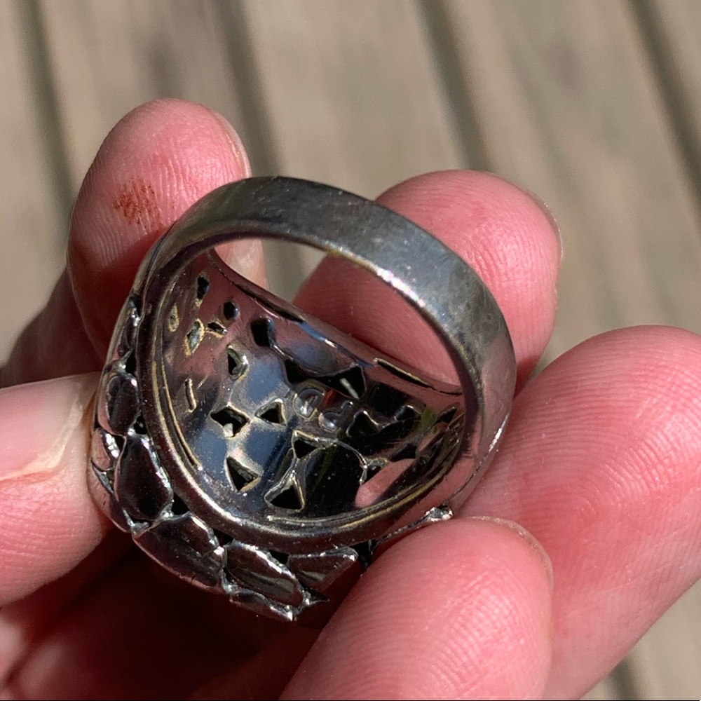 Signed Silver Cocktail Ring Statement Filigree - image 7